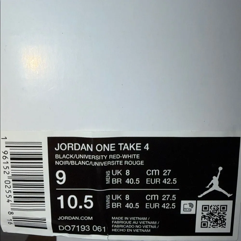 Air Jordan One Take 4 Black University Red DO7193-061 Men’s Size 9